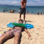 水晶浜でリアルスイカ割り。