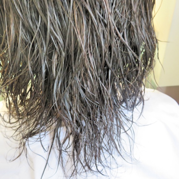 先ほどの乾いている状態ではわかりにくかったけど、濡れるとパーマが！